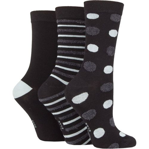 Ladies 3 Pair Spotty and Stripe Feather Bamboo Socks / Charcoal 4-8 Ladies - Elle - Modalova