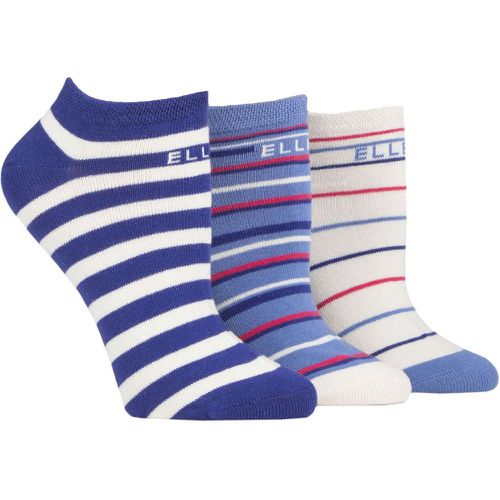 Ladies 3 Pair Plain, Stripe and Patterned Cotton No-Show Socks Blueberry Cream Stripe 4-8 Ladies - Elle - Modalova