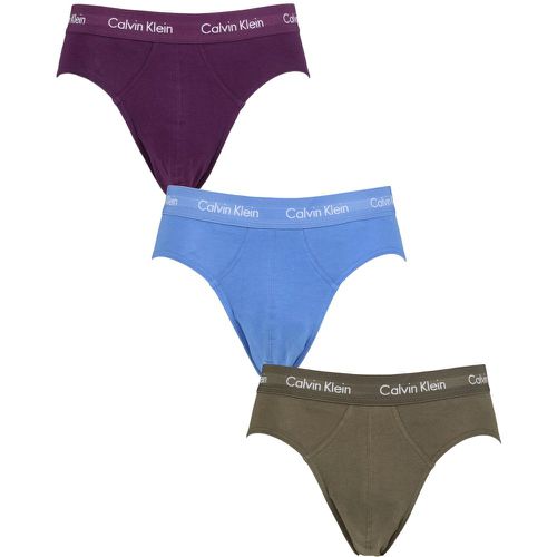 Mens 3 Pack Cotton Stretch Hip Briefs Cheshire Purple / Active Blue / Army XL - Calvin Klein - Modalova
