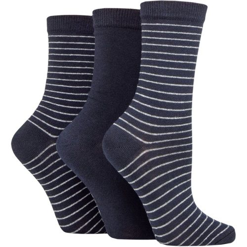 Ladies 3 Pair SOCKSHOP 100% Recycled Fine Stripe Cotton Socks Navy 4-8 Ladies - TORE - Modalova