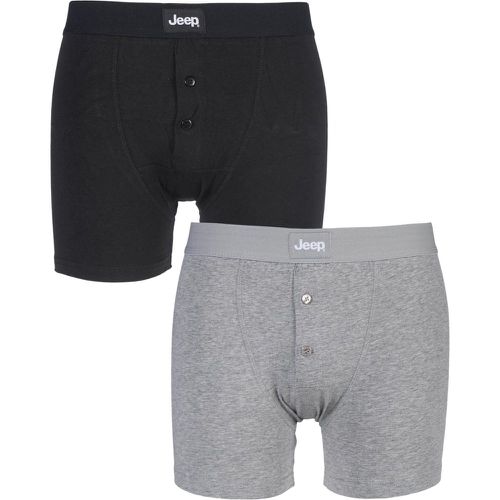 Pack Black / Grey Marl Cotton Plain Fitted Button Front Trunk Boxer Shorts Men's Extra Large - Jeep - Modalova