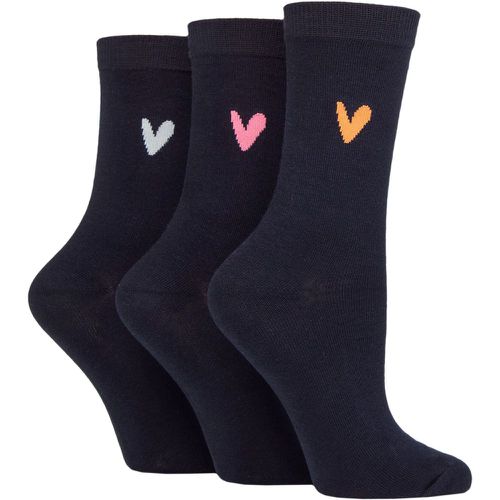 Ladies 3 Pair Patterned Cotton Socks Navy Heart 4-8 Ladies - Caroline Gardner - Modalova