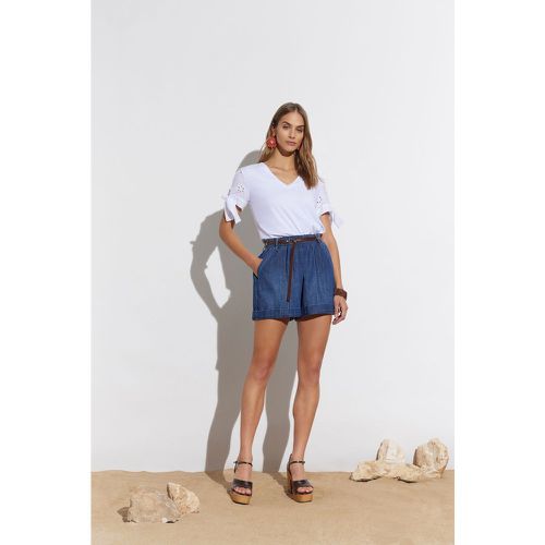 Shorts jeans in cotone con cuciture e cintura sottile - Please - Modalova