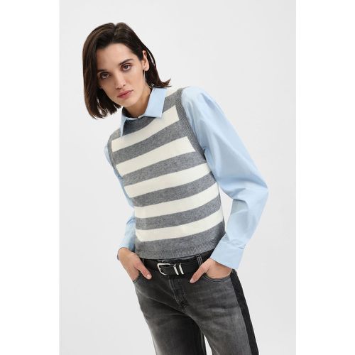 Maglione smanicato a righe con collo rotondo - Please - Modalova