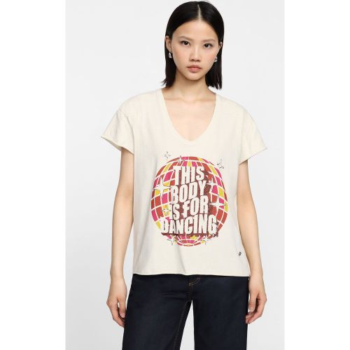 T-shirt stampa con scollo a v - Please - Modalova