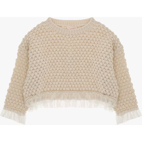 Maglione cropped bambina a maglia con frange - Please - Modalova