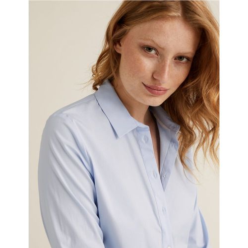 Cotton Slim Fit Long Sleeve Shirt blue - Marks & Spencer - Modalova