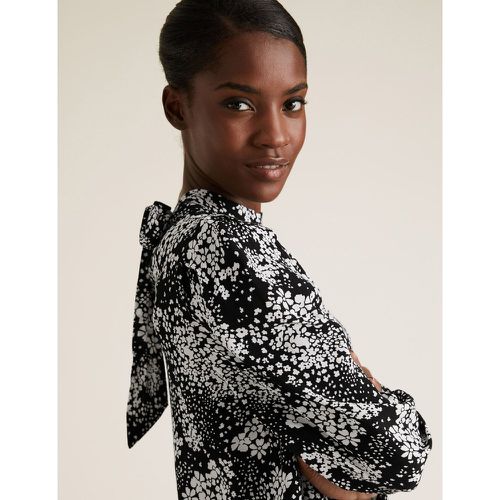 Floral High Neck Puff Sleeve Blouse black - Marks & Spencer - Modalova
