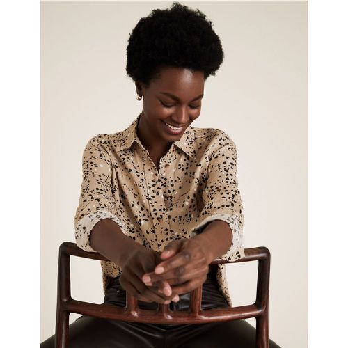 Pure Linen Animal Print Long Sleeve Shirt brown - Marks & Spencer - Modalova