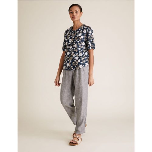 Pure Linen Floral Short Sleeve Top navy - Marks & Spencer - Modalova