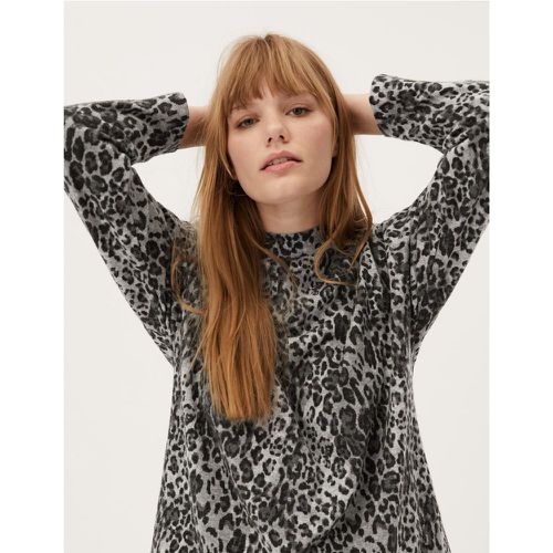 Animal Print High Neck Long Sleeve Top grey - Marks & Spencer - Modalova