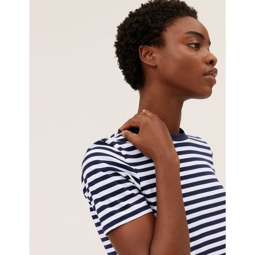 Pure Cotton Striped Straight Fit T-Shirt navy - Marks & Spencer - Modalova