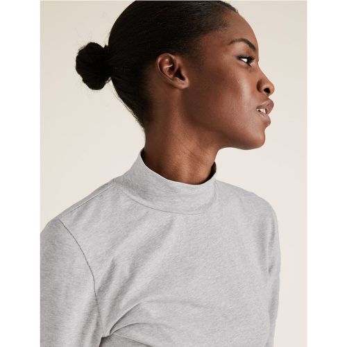Cotton Funnel Neck Fitted Long Sleeve Top grey - Marks & Spencer - Modalova
