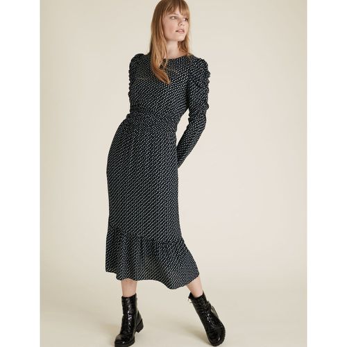 Geometric Puff Sleeve Midi Waisted Dress black - Marks & Spencer - Modalova