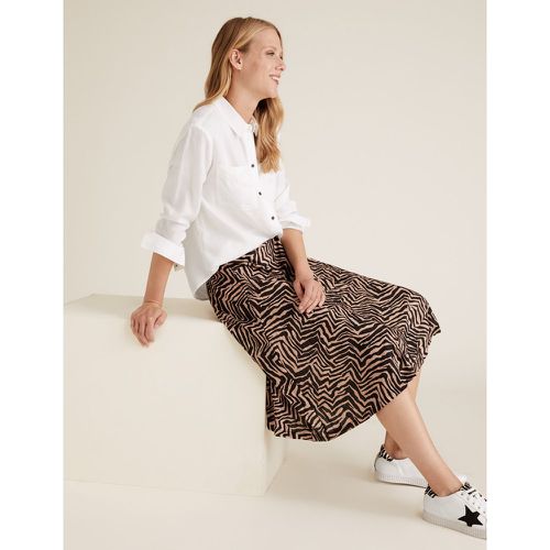 Jersey Zebra Print Pleated Midi Skirt black - Marks & Spencer - Modalova