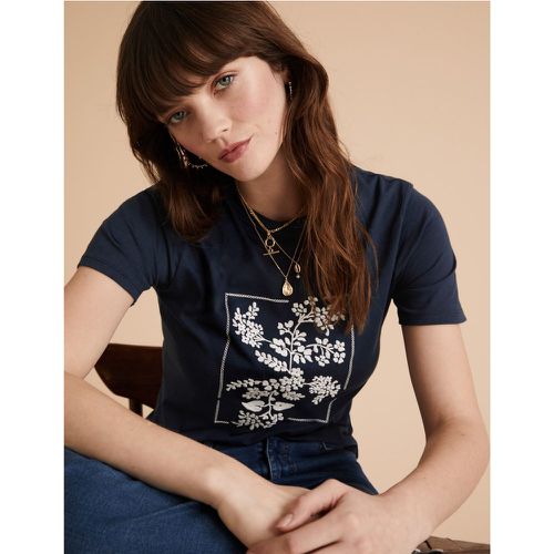 Cotton Floral Embroidered Crew Neck T-Shirt - Marks & Spencer - Modalova