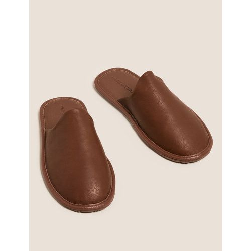 Leather Mule Slippers with Freshfeet™ brown - Marks & Spencer - Modalova