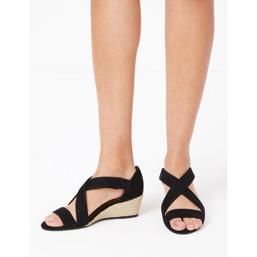 Suede Wedge Open Toe Sandals black - Marks & Spencer - Modalova