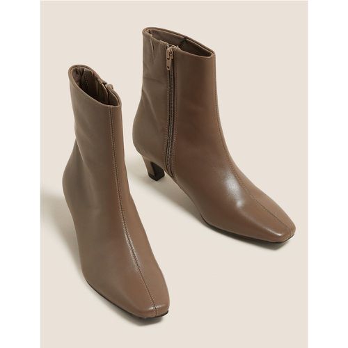 Leather Kitten Heel Square Toe Ankle Boots brown - Marks & Spencer - Modalova