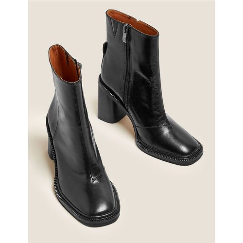 Leather Block Heel Square Toe Ankle Boots - Marks & Spencer - Modalova