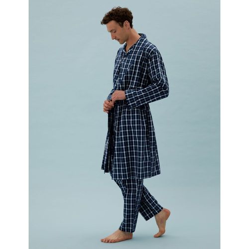 Cotton Lightweight Checked Dressing Gown navy - Marks & Spencer - Modalova