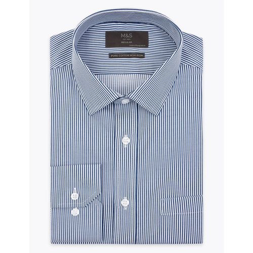 Regular Fit Striped Non-Iron Shirt navy - Marks & Spencer - Modalova