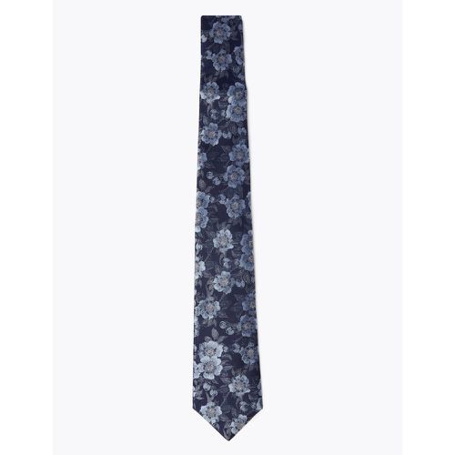 Pure Silk Floral Woven Tie navy - Marks & Spencer - Modalova
