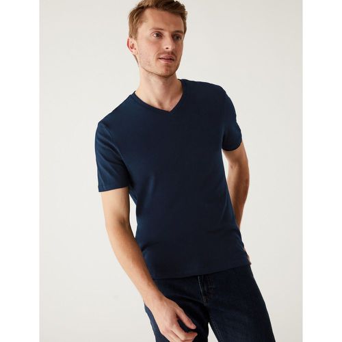Pure Cotton V-Neck T-Shirt navy - Marks & Spencer - Modalova