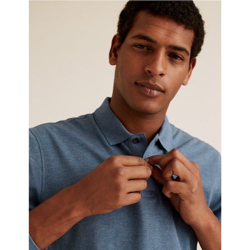 Pure Cotton Long Sleeve Polo Shirt navy - Marks & Spencer - Modalova