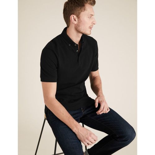 Pure Cotton Pique Polo Shirt black - Marks & Spencer - Modalova