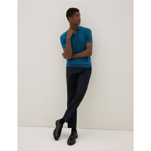 Silk Cotton Blend Knitted Polo Shirt blue - Marks & Spencer - Modalova