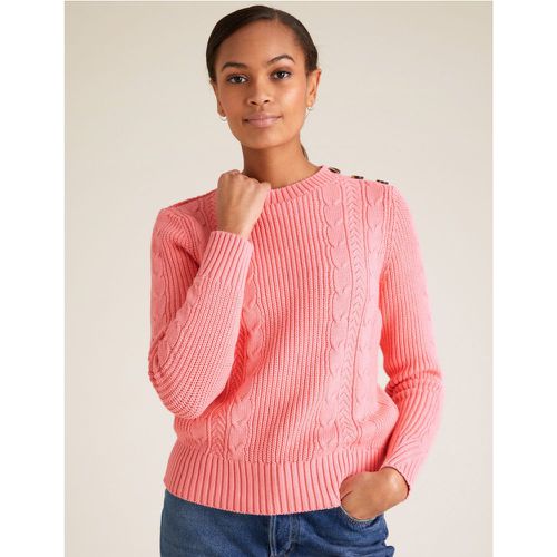 Cotton Cable Knit Crew Neck Jumper pink - Marks & Spencer - Modalova