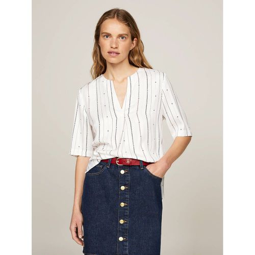 Striped Notch Neck Blouse with 3/4 Length Sleeves - Tommy Hilfiger - Modalova