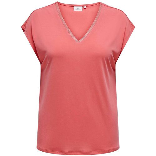 V-Neck T-Shirt with Metallic Edging Stripe - ONLY CARMAKOMA - Modalova