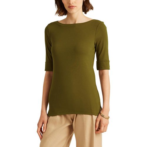 Cotton Boat Neck T-Shirt with Short Sleeves - Lauren Ralph Lauren - Modalova