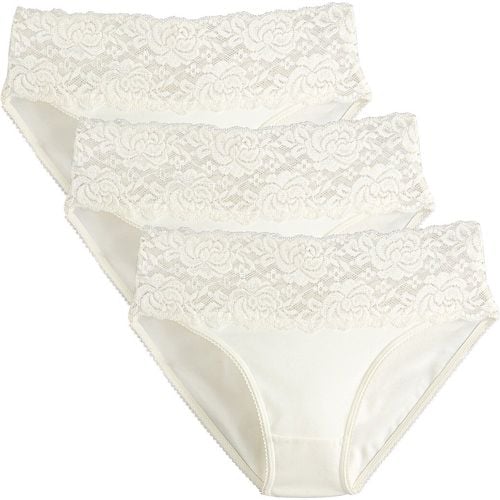 Pack of 3 Knickers in Cotton with Wide Lace Band - LA REDOUTE COLLECTIONS - Modalova