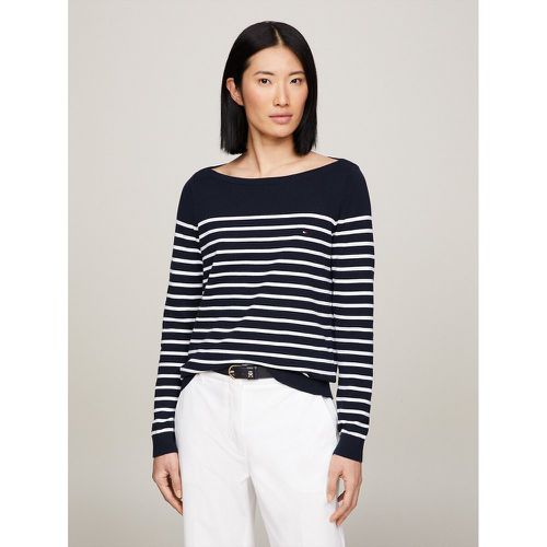 Breton Striped Jumper in Cotton Mix with Boat Neck - Tommy Hilfiger - Modalova