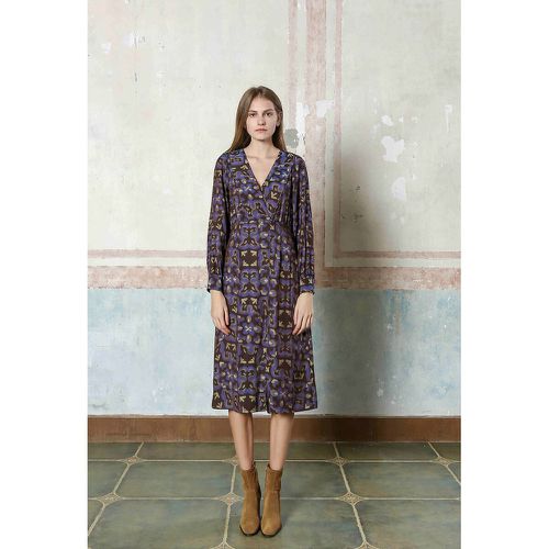 Floral Print Midi Dress in Cotton Mix with V-Neck and Long Sleeves - SEE U SOON - Modalova