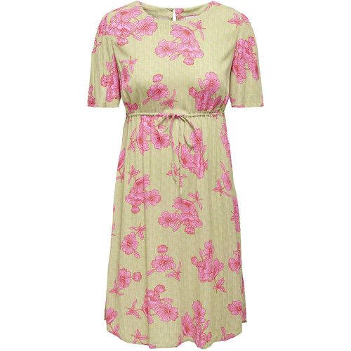 Floral Knee-Length Dress with Tie-Waist - ONLY CARMAKOMA - Modalova