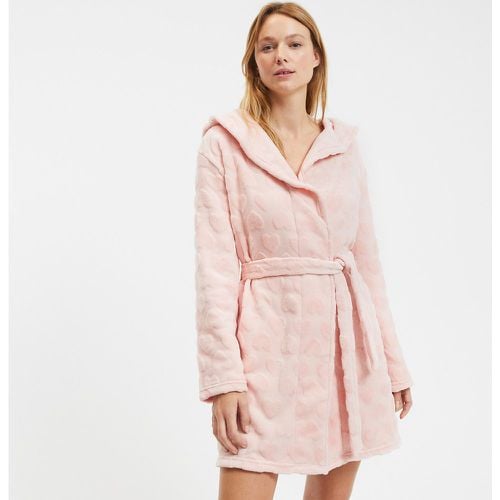 Embossed Heart Bathrobe in Fleece with Hood - Anne weyburn - Modalova