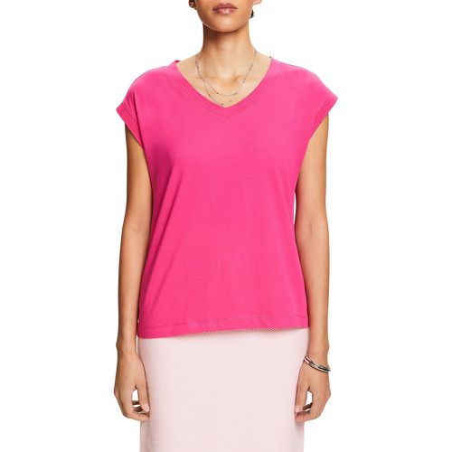 Cotton V-Neck T-Shirt with Short Sleeves - Esprit - Modalova