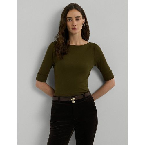 Stretch Cotton T-Shirt with Boat Neck and Elbow-Length Sleeves - Lauren Ralph Lauren - Modalova