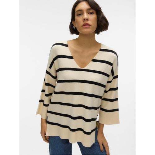 Striped Fine Knit Jumper with V-Neck - Vero Moda - Modalova