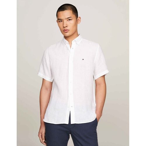 Embroidered Logo Linen Shirt with Short Sleeves - Tommy Hilfiger - Modalova