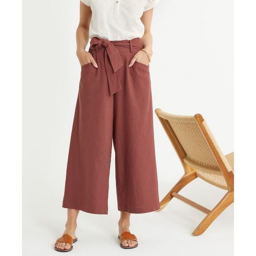 Linen Blend Cropped Trousers with Wide Leg, Length 24.5" - Anne weyburn - Modalova