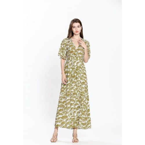 Printed Maxi Dress with Wrapover Neck - SEE U SOON - Modalova