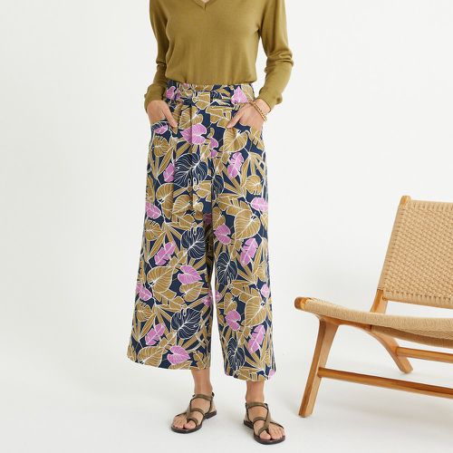 Floral Wide Leg Trousers in Linen Mix, Length 24.5" - Anne weyburn - Modalova