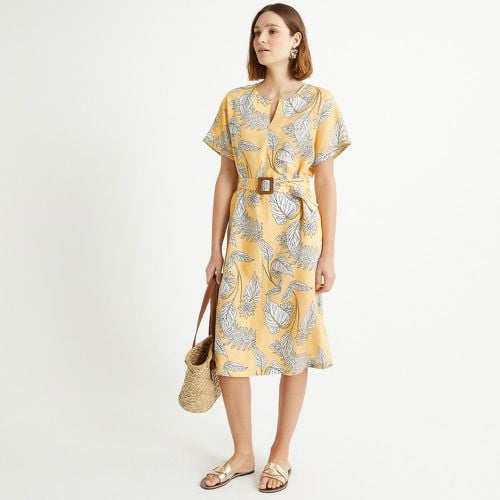 Linen Belted Midi Dress in Leaf - Anne weyburn - Modalova