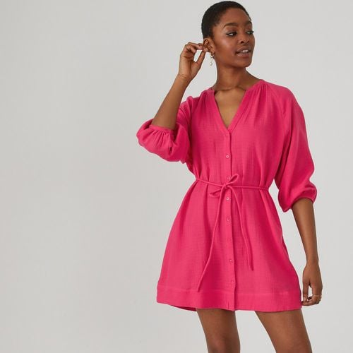 Cotton Mini Dress with 3/4 Length Puff Sleeves - LA REDOUTE COLLECTIONS - Modalova