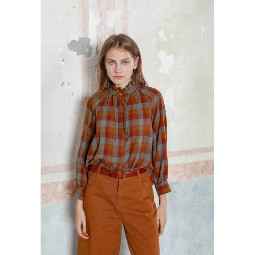 Checked Cotton Blouse with Mandarin Collar - SEE U SOON - Modalova